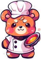 uma fofa desenho animado Urso chefe de cozinha com uma prato do Comida ai generativo png