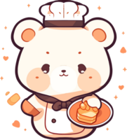 A cute cartoon bear is cooking in a kitchen png