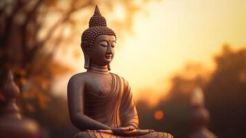 Buddha statue on sunset background. photo