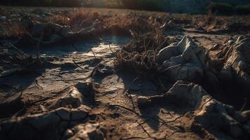 seco agrietado tierra antecedentes. global calentamiento y clima cambio concepto.ai generativo foto