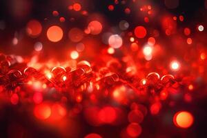 Abstract Christmas background with bokeh defocused lights and red color. photo