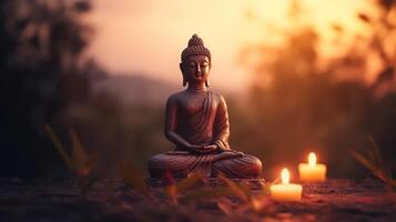 Buddha statue on sunset background. photo