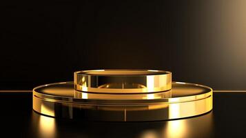 Abstract black background with gold podium for product presentation. 3d render. photo