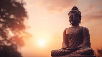 Buddha statue on sunset background. photo
