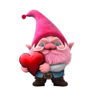 Valentine Day Gnome With Pink Hearts Blue Dress. png