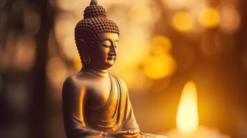 Buddha statue on sunset background. photo