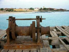 Metal structure by the harbor photo