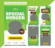 Burger food restaurant social media post or story template collection for flyer, banner, and poster vector