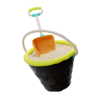 Bucket filled sand with shovel 3d illustration png