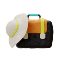 Vacation bag with beach hat 3d illustration png