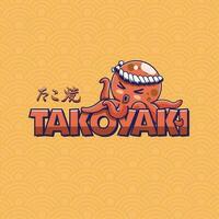 Takoyaki Japanese Logo Illustration Mascot Octopus Character vector