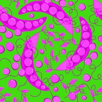 Vector seamless pattern with pink sweet peas on bright green background.