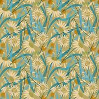 Vector seamless floral pattern with daisies, petals and leaves.