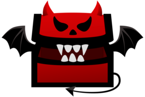 Devil chest, empty box, open red casket with wings, teeth and horns. Pc game item png