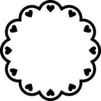 Scalloped frame circle with hearts. Scalloped edge round shape. Simple label sticker form . Vector illustration