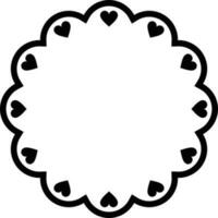 Scalloped frame circle with hearts. Scalloped edge round shape. Simple label sticker form . Vector illustration