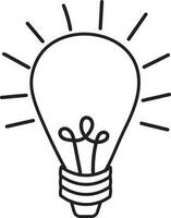 Light bulb drawing, Lamp doodle icon or outline with black lines of bright, electric lamp concept black vector