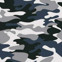 Camouflage pattern background seamless vector illustration. Classic clothing style masking camo repeat print. Gray black white colors forest winter texture