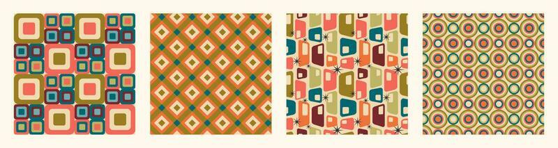 Set of Aesthetic mid century printable seamless pattern with retro design. Decorative 50s, 60s, 70s style Vintage modern background in minimalist mid century style for fabric, wallpaper or wrapping