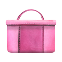 Pink rectangular cosmetic bag with a handle for beauty masters, cosmetics and equipment. Watercolor illustration, hand drawn. Isolated object png