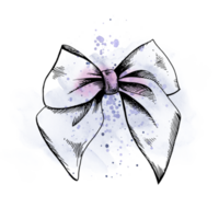 Satin silk ribbon bow. Hand-drawn illustration, graphics with watercolor stains and splashes. Isolated composition png