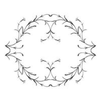 Botanical hand drawn floral frame. Flowers border. Vintage plant abstract background circle. Creative trendy greeting card, celebration, wedding invitation, banner Vector illustration Graphic design
