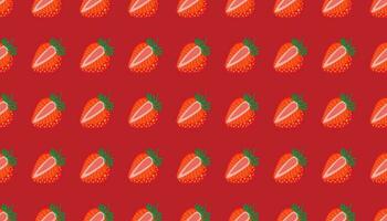 Seamless pattern of Strawberries virtual background for online conferences, online transmissions. Whole and sliced Strawberry berry on red background for patterns. Abstract vector design illustration