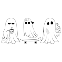 ghost cute ironing , drink coffee and skateboarding png