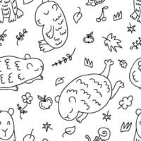 Doodle style monochrome seamless pattern with cheerful capybaras. Perfect animalistic print for tee, paper, textile and fabric. vector