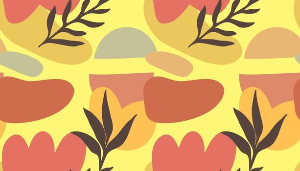 Seamless pattern of Hand drawn shapes doodle objects and plants virtual background for online conferences, online transmissions. Colorful background for patterns. Abstract vector design illustration