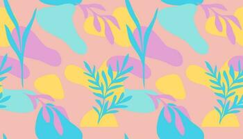 Seamless pattern of Hand drawn shapes doodle objects and plants virtual background for online conferences, online transmissions. Colorful background for patterns. Abstract vector design illustration