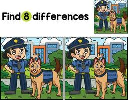 Police Officers Police Dog Find The Differences vector