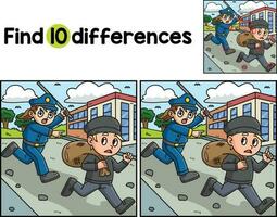 Policewoman Chasing Thief Find The Differences vector