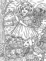 Thanksgiving Child Carrying Basket Adults Coloring vector