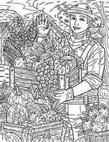 Thanksgiving Farmer with Harvest Adults Coloring vector