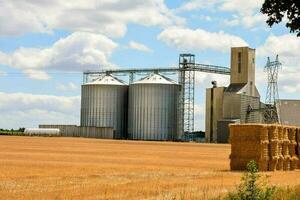 Grain Silos in a Field photo