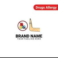 Drugs allergy concept icon. Allergic reaction to medications idea thin line illustration. Hives, itchy skin, rash on hand. Pills use side effects. Vector isolated outline drawing. Editable stroke