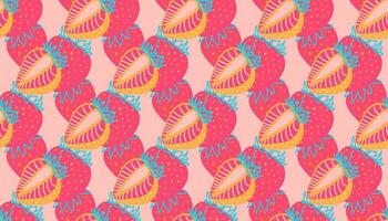 Seamless pattern of Strawberries virtual background for online conferences, online transmissions. Whole and sliced pink Strawberry on pink background for patterns. Abstract vector design illustration