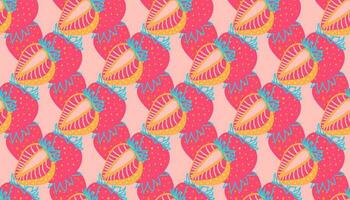 Seamless pattern of Strawberries virtual background for online conferences, online transmissions. Whole and sliced pink Strawberry on pink background for patterns. Abstract vector design illustration