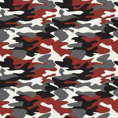 Camouflage pattern background seamless vector illustration. Classic clothing style masking camo repeat print. Red black gray white colors forest texture