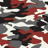 Camouflage pattern background seamless vector illustration. Classic clothing style masking camo repeat print. Red black gray white colors forest texture