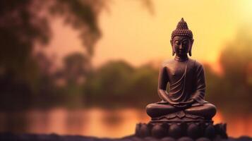 Buddha statue on sunset background. photo