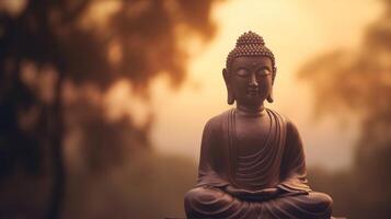 Buddha statue on sunset background. photo