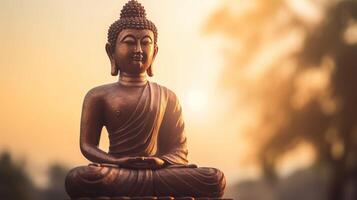 Buddha statue on sunset background. photo