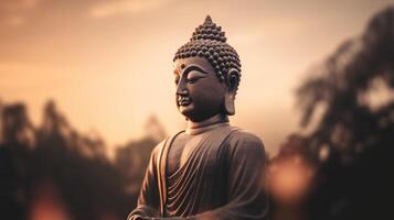 Buddha statue on sunset background. photo