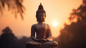 Buddha statue on sunset background. photo