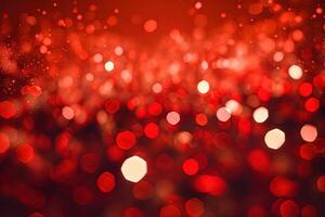 Abstract Christmas background with bokeh defocused lights and red color. photo