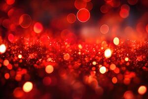 Abstract Christmas background with bokeh defocused lights and red color. photo