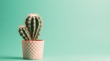 cactus en un maceta en verde antecedentes. mínimo concepto.ai generativo foto