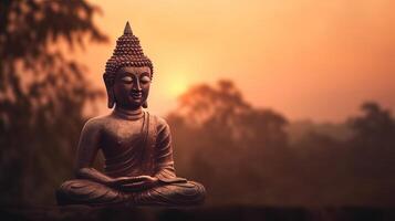 Buddha statue on sunset background. photo